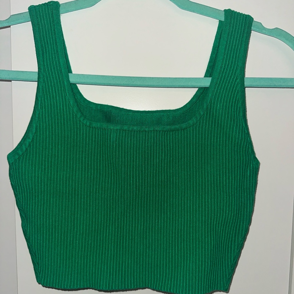 House of Harlow 1960 Green Ribbed Cropped Tank Top